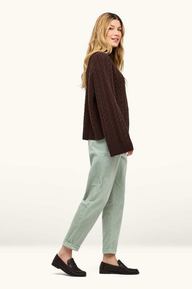 Femmes - Pantalon en velours côtelé - high waist - tapered fit - LYCRA® - vert clair