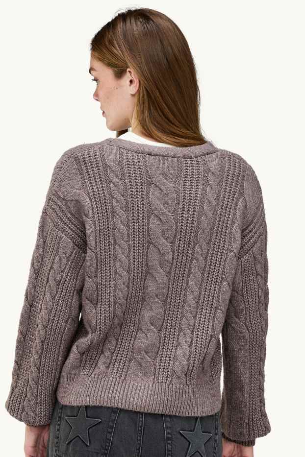 Donna - Cardigan - motivo treccia - tortora