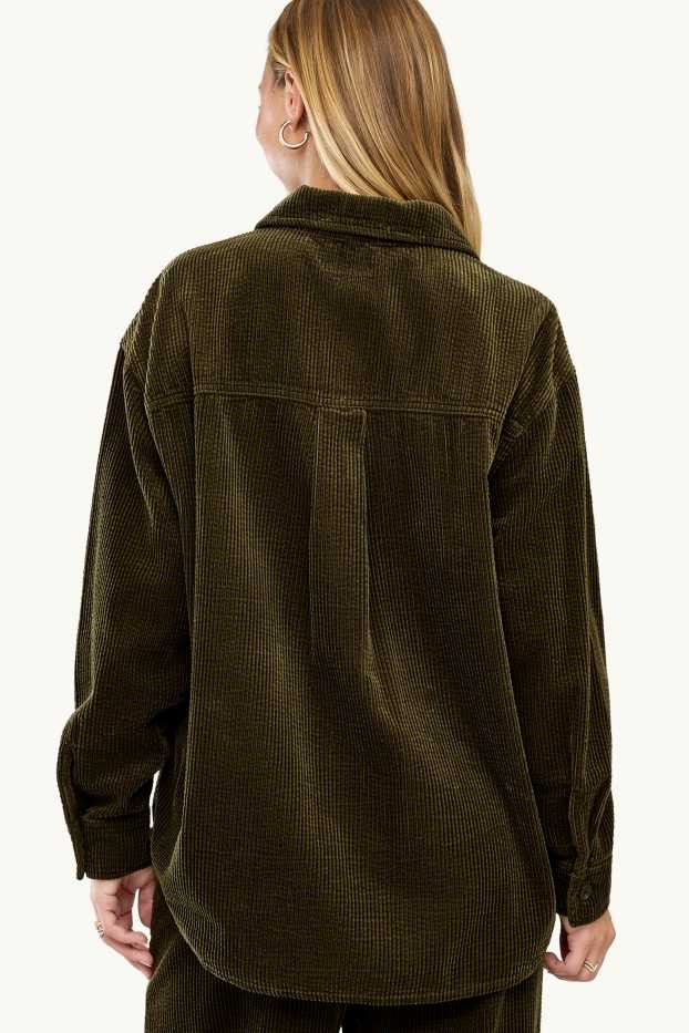 Dames - Overhemdblouse van corduroy - met structuur - donkergroen