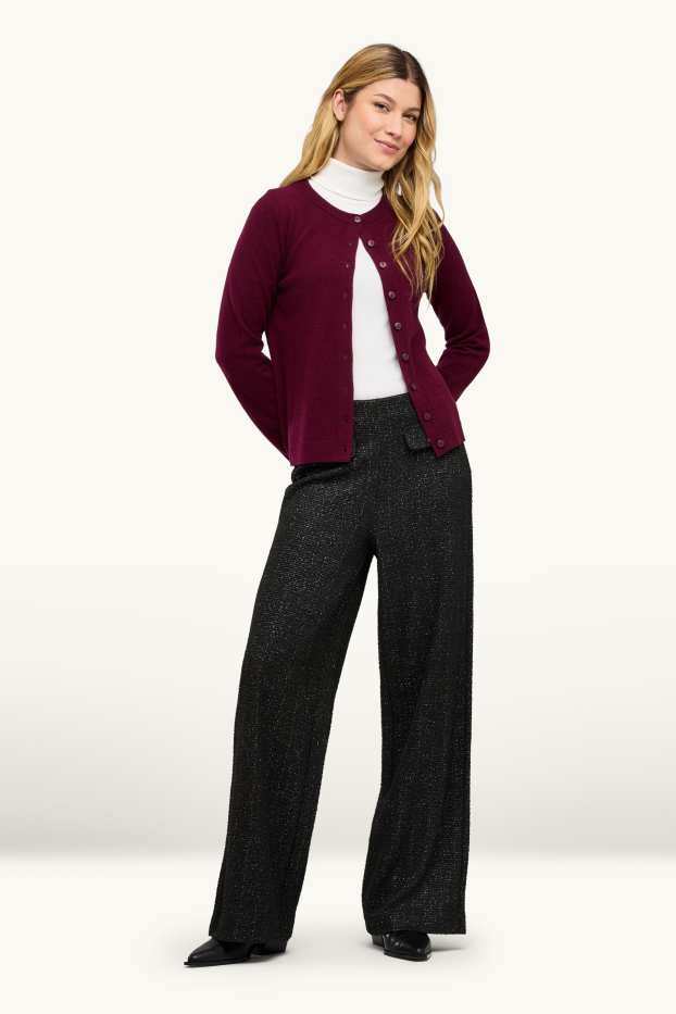 Donna - Pantaloni - vita alta - gamba ampia - effetto brillante - nero / argento