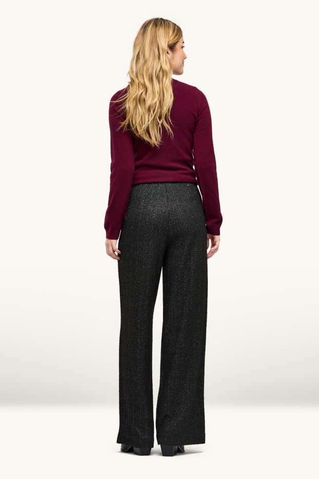 Donna - Pantaloni - vita alta - gamba ampia - effetto brillante - nero / argento