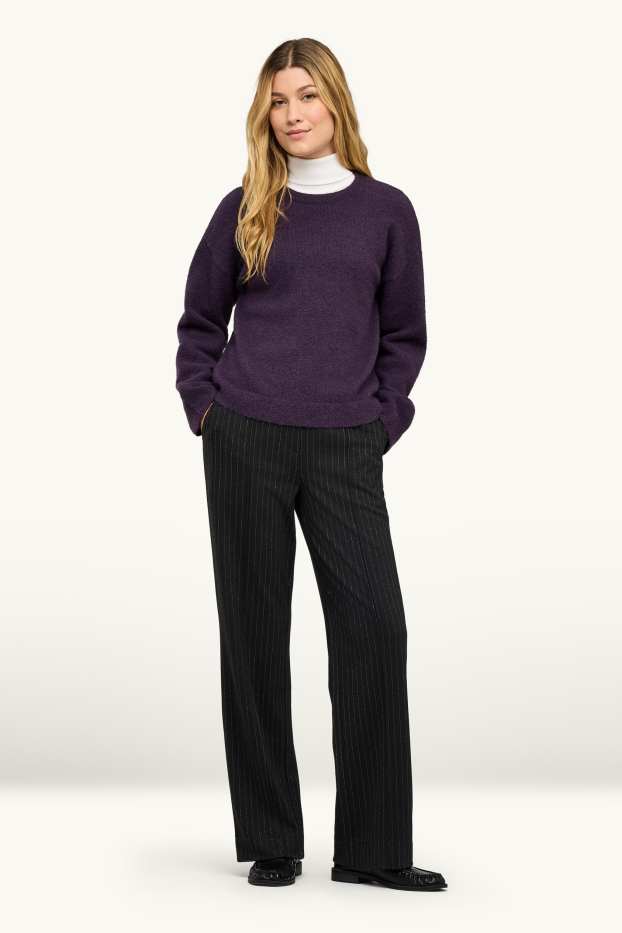 Women - Trousers - high waist - wide leg - shiny - black