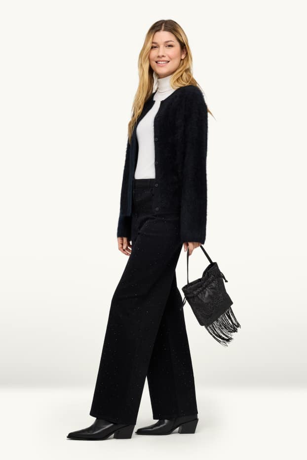 Femmes - Sac à bandoulière orné de strass - noir / or
