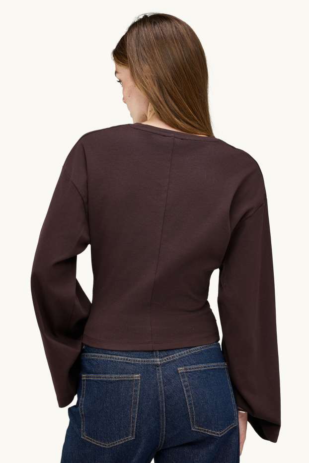 Dames - Longsleeve - slim fit - donkerbruin