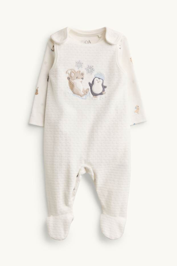 Unisex - Guineu i pingüí - conjunt de pijama sencer - 2 peces - blanc trencat