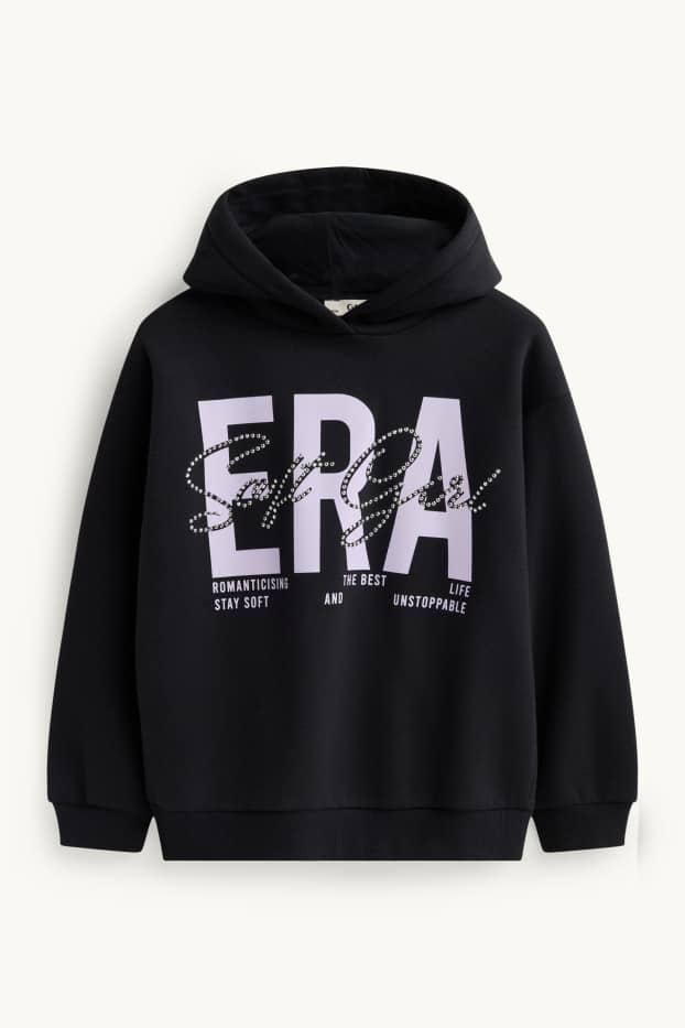 Kinder Mädchen - Hoodie mit Strasssteinen - schwarz