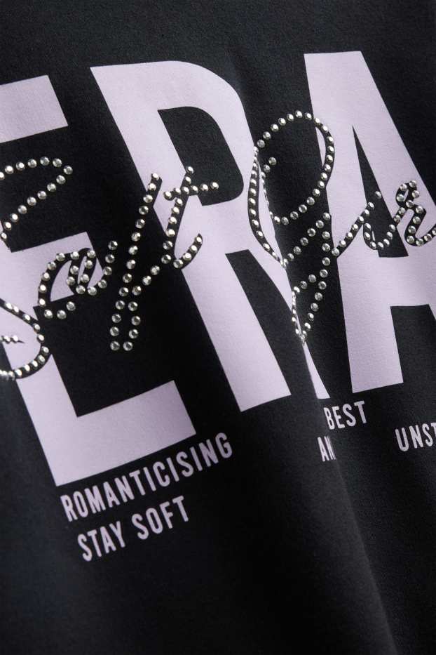 Kinder Mädchen - Hoodie mit Strasssteinen - schwarz