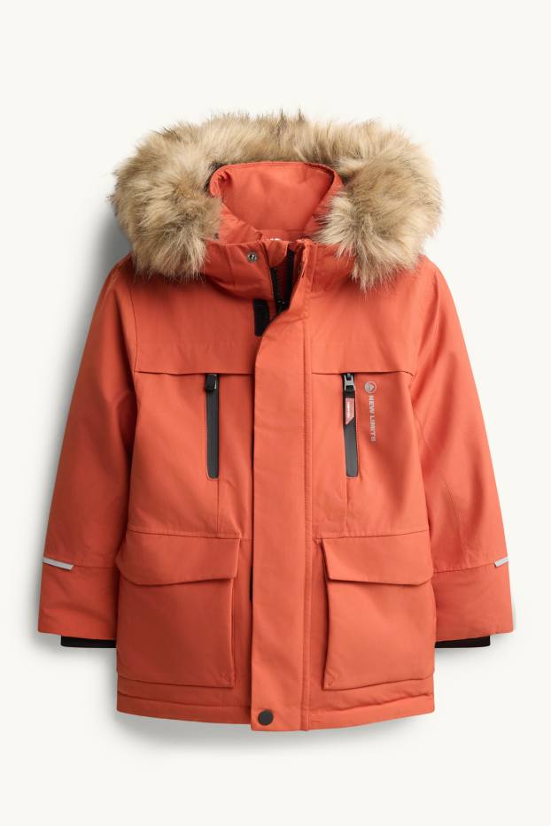 Kinder Buben - Regenjacke mit Kapuze - gefüttert - wasserdicht - coral