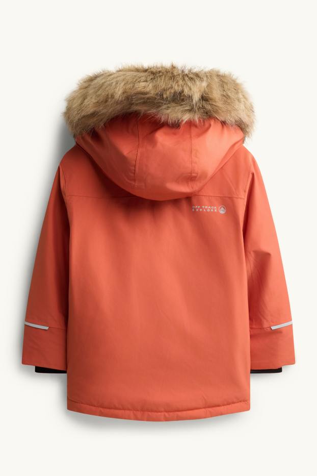 Kinder Buben - Regenjacke mit Kapuze - gefüttert - wasserdicht - coral