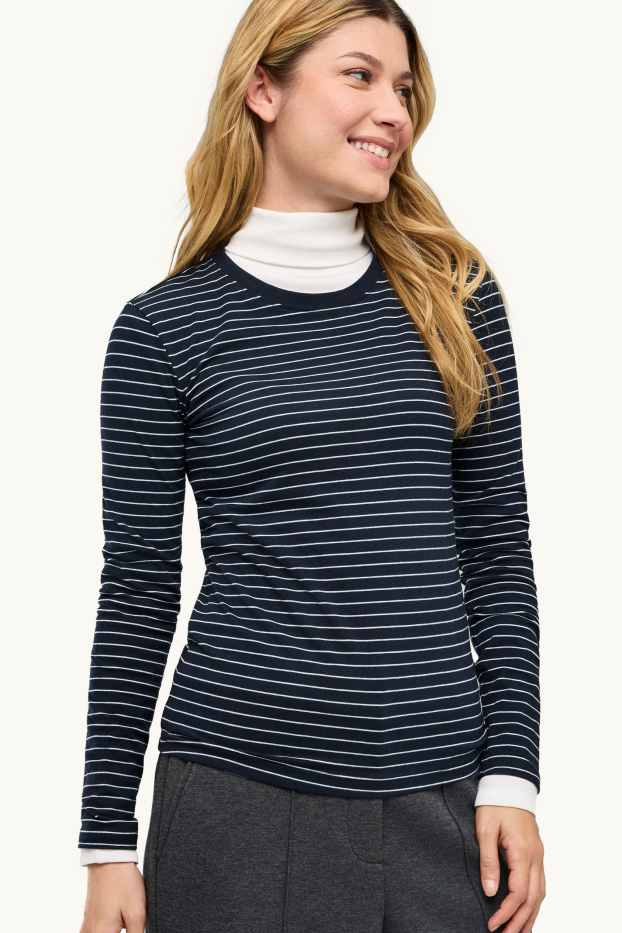 Donna - Confezione da 2 - maglia a maniche lunghe - slim fit - blu scuro / bianco