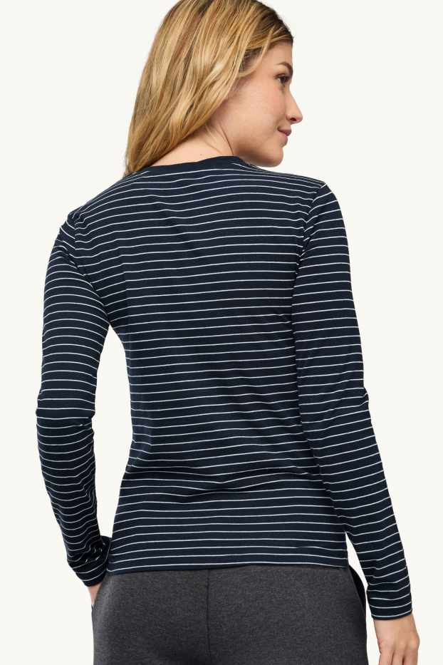 Donna - Confezione da 2 - maglia a maniche lunghe - slim fit - blu scuro / bianco