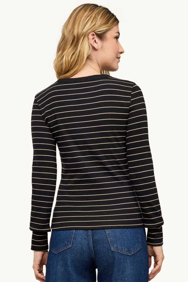 Femmes - Haut à manches longues - slim fit - rayé - noir / blanc