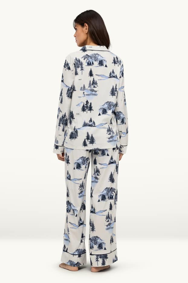 Damen - Fleece-Pyjama - gemustert - weiß / blau