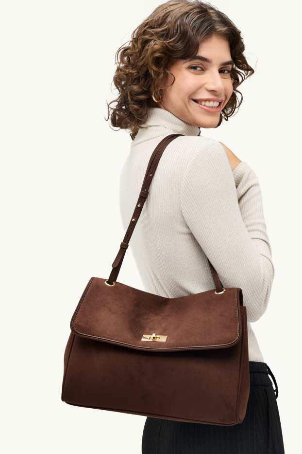 Donna - Borsa a tracolla - similpelle scamosciata - marrone