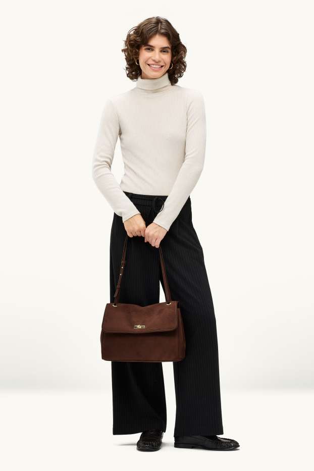 Donna - Borsa a tracolla - similpelle scamosciata - marrone