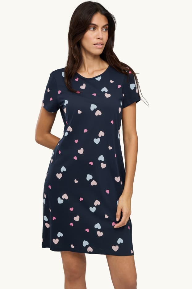 Dames - Nachthemd - met patroon - roze / donkerblauw