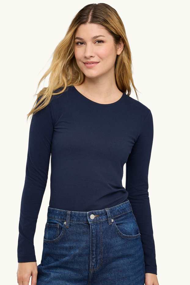 Femmes - Haut à manches longues - slim fit - bleu foncé