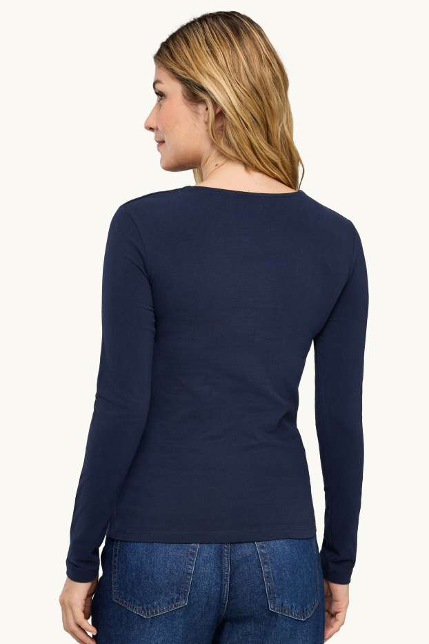 Femmes - Haut à manches longues - slim fit - bleu foncé