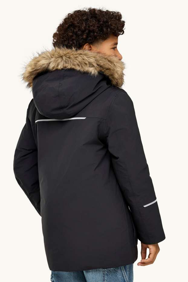 Bambini - Parka con riporto di ecopelliccia - foderato - impermeabile - nero / beige