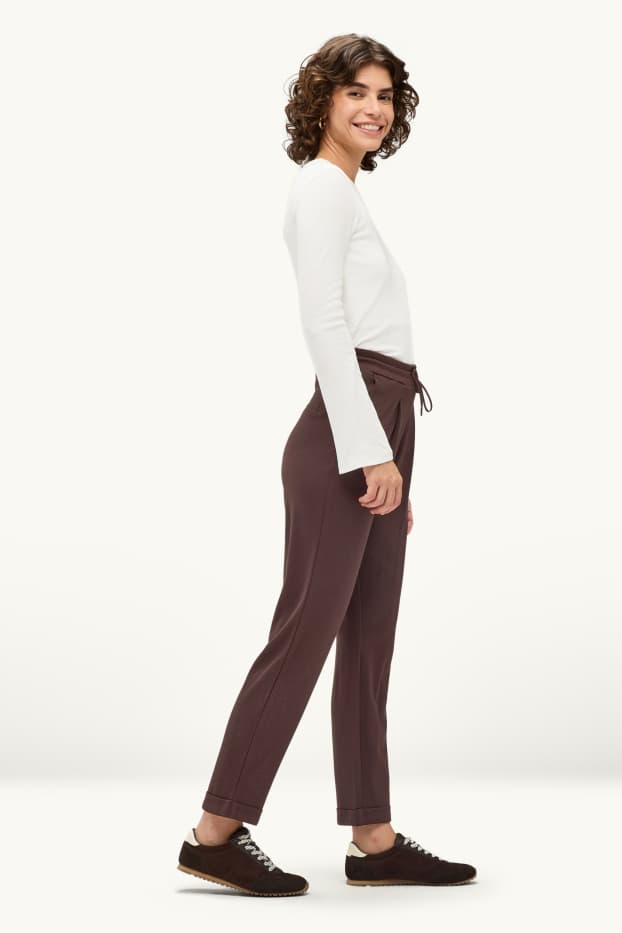 Damen - Stoffhose - Mid Waist - Tapered Fit - dunkelbraun