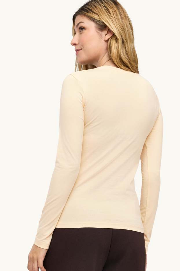 Dámské - Tričko s dlouhým rukávem - slim fit - krémově bílá