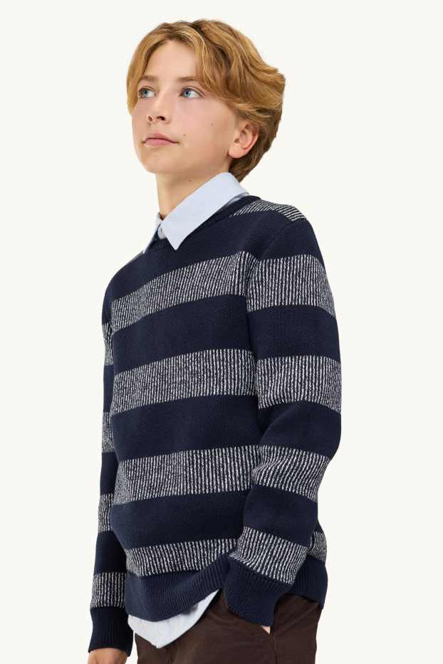 Bambini - Maglione - a righe - tessuto tramato - blu scuro / bianco