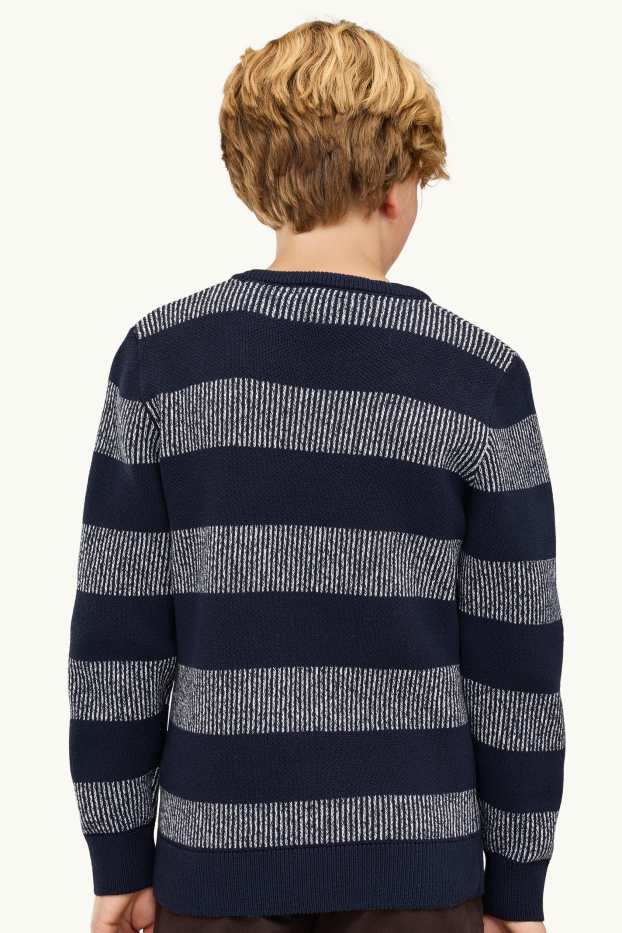Bambini - Maglione - a righe - tessuto tramato - blu scuro / bianco