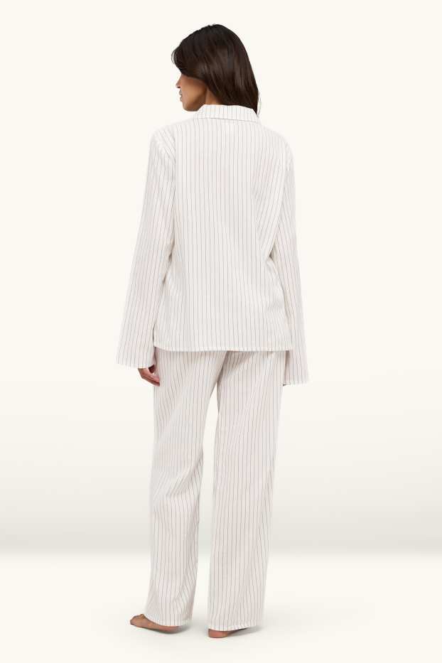 Women - Flannel pyjamas - striped - Mickey Mouse - white / black