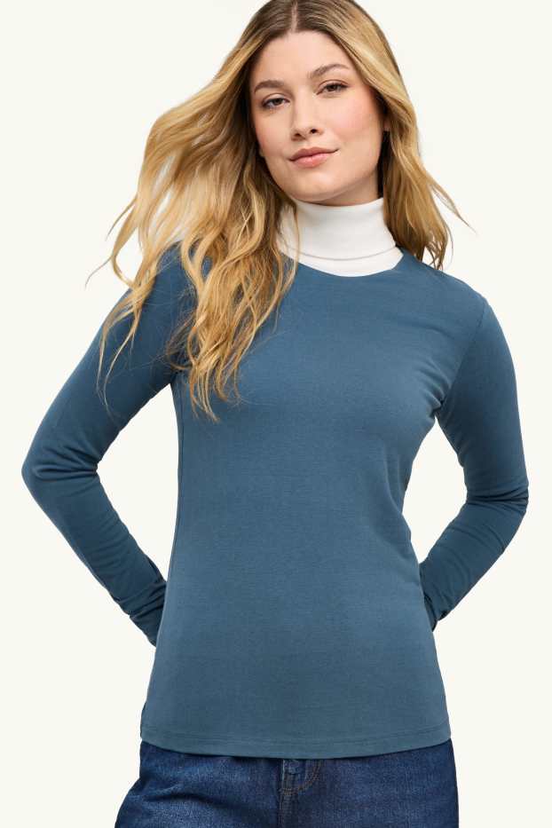 Femmes - Haut à manches longues - slim fit - jean bleu