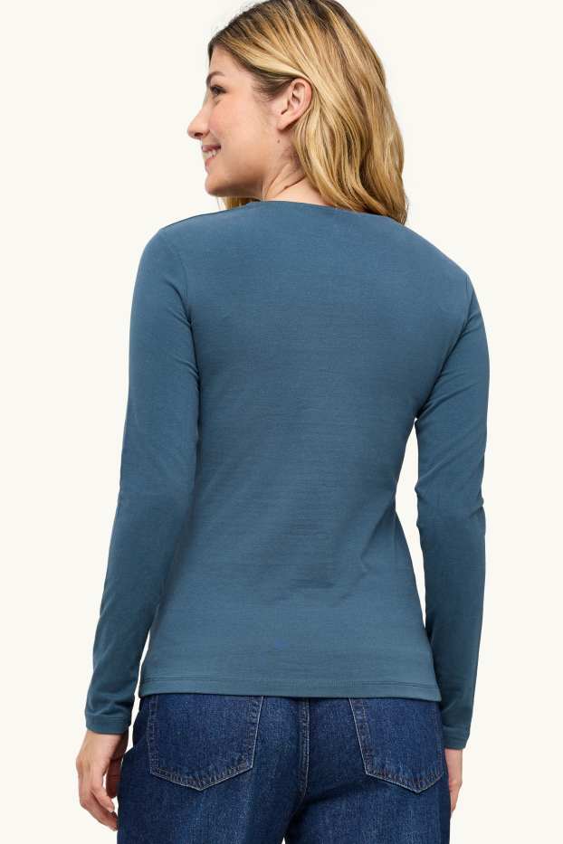 Femmes - Haut à manches longues - slim fit - jean bleu