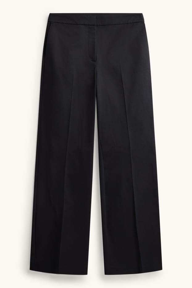 Damen - Stoffhose - Mid Waist - Wide Leg - schwarz