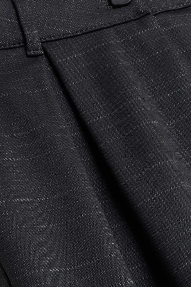 Dámské - Plátěné kalhoty - high waist - tapered fit - kostkované - tmavošedá