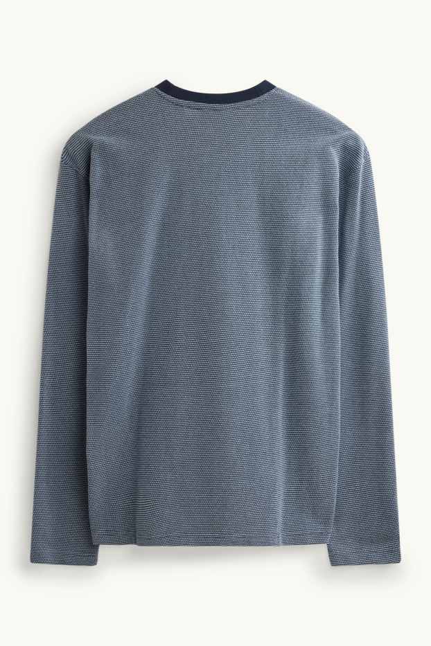 Bărbați - Tricou cu mânecă lungă - relaxed fit - structurat - albastru / albastru închis