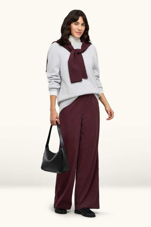 Women - Joggers - ribbed - bordeaux