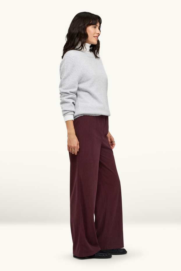 Women - Joggers - ribbed - bordeaux