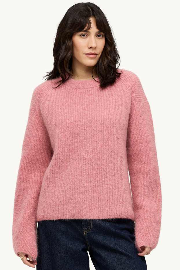 Femmes - Pull en maille - finition côtelée - rose