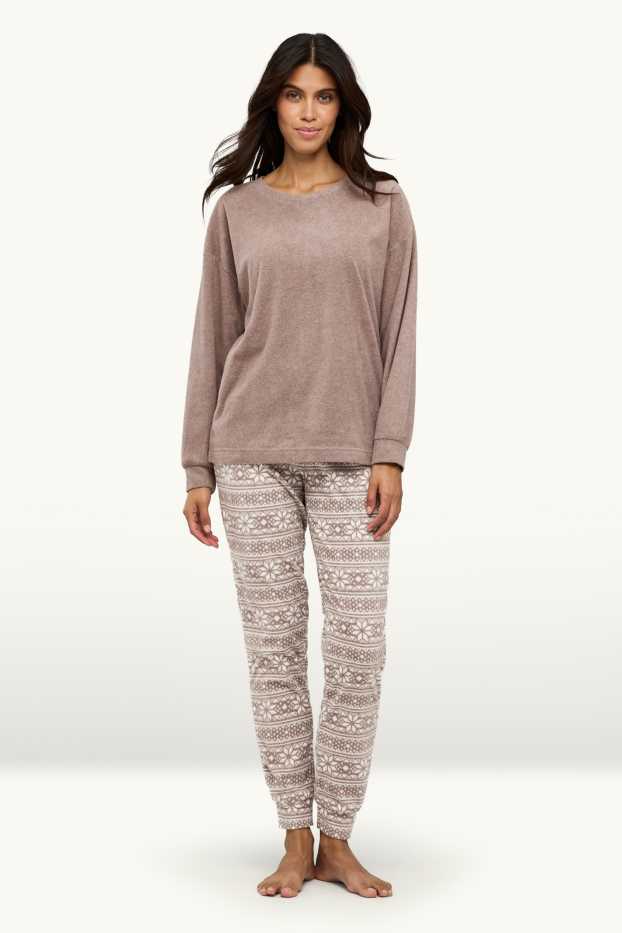 Femmes - Pyjama en polaire - marron / blanc crème