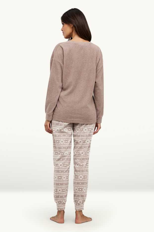 Femmes - Pyjama en polaire - marron / blanc crème