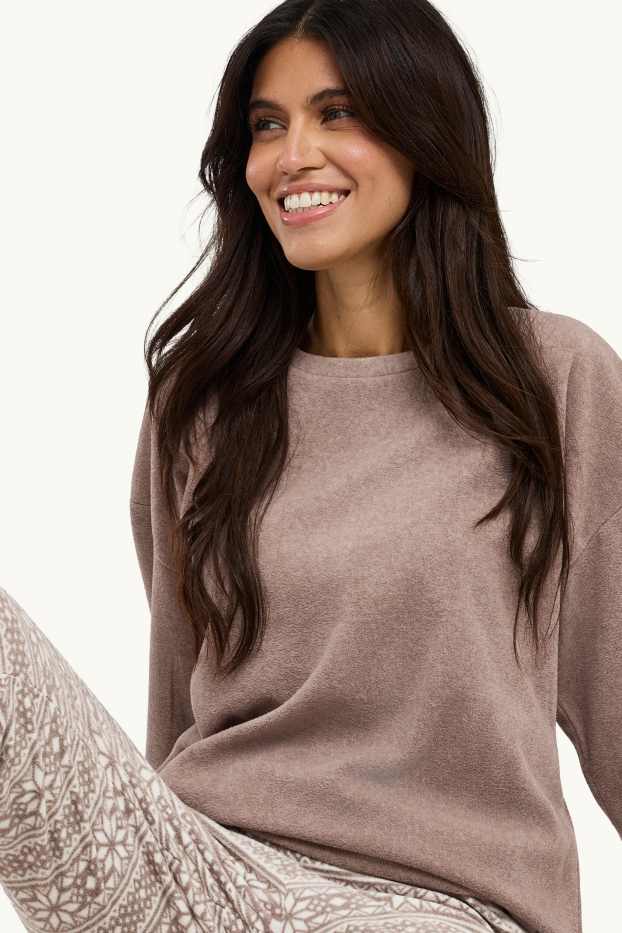 Femmes - Pyjama en polaire - marron / blanc crème