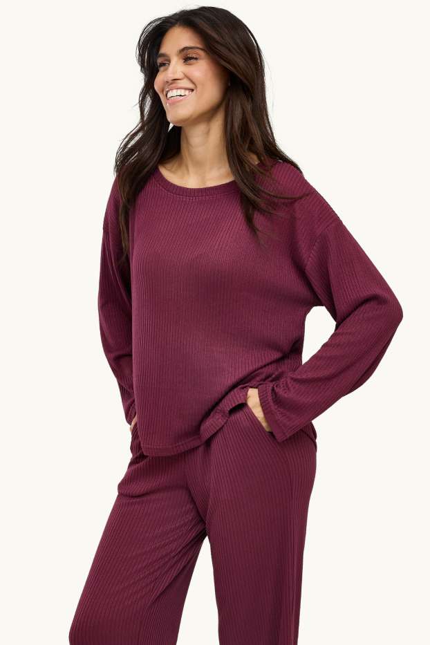 Femmes - Pyjama - finition côtelée - bordeaux