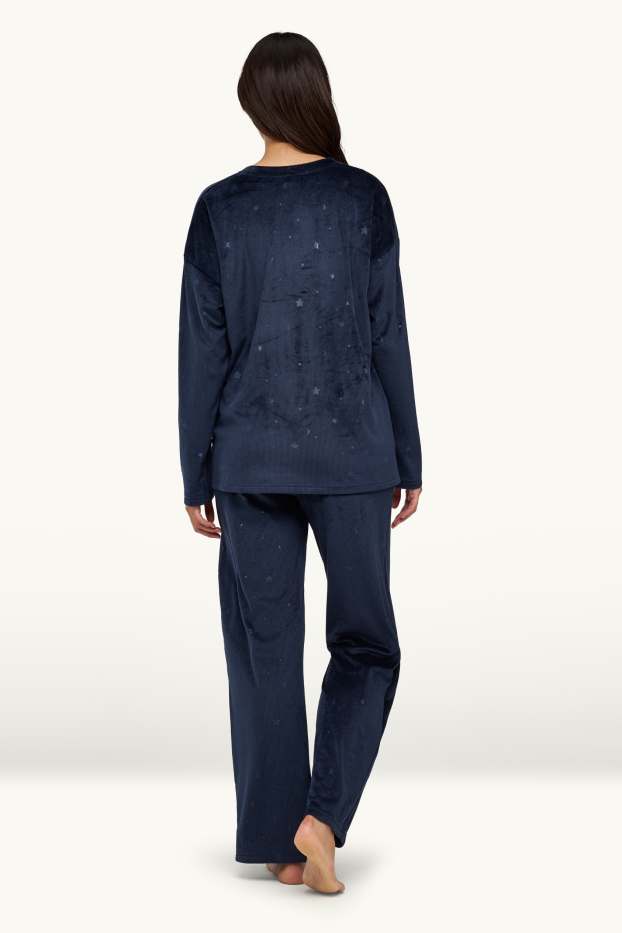 Femmes - Pyjama - finition côtelée - bleu foncé