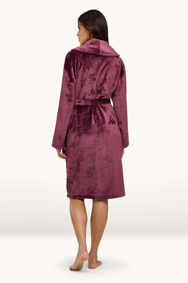 Femei - Halat de baie de fleece cu glugă - bordo