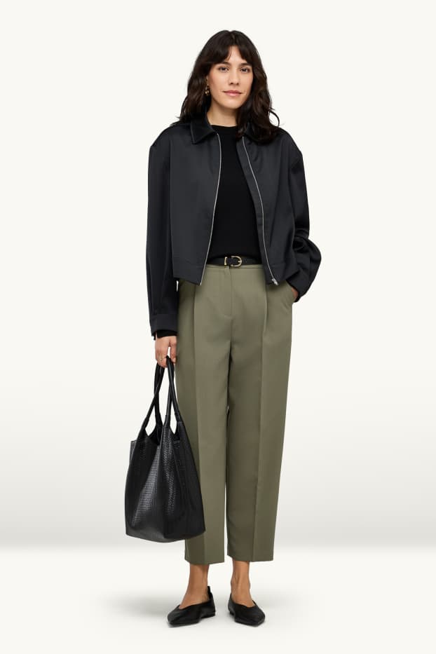 Donna - Pantaloni con cintura - vita alta - tapered fit - verde