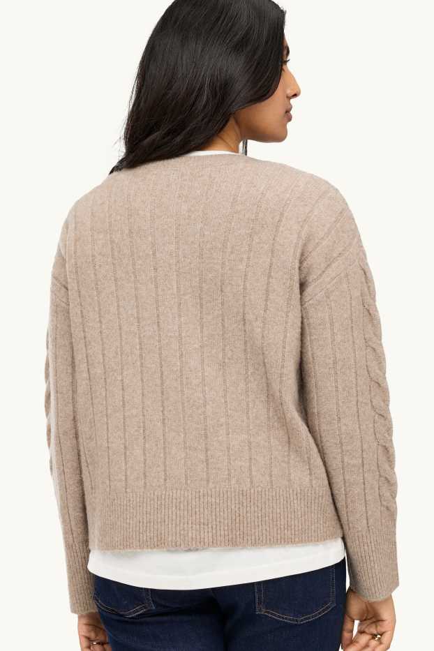 Femei - Cardigan tricotat - cu torsade - bej