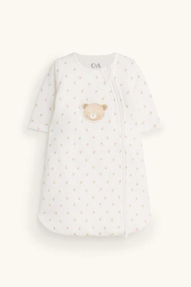 Baby: jongens - Teddybeer en bloemetjes - babyslaapzak - 0 tot 3 maanden - crème wit