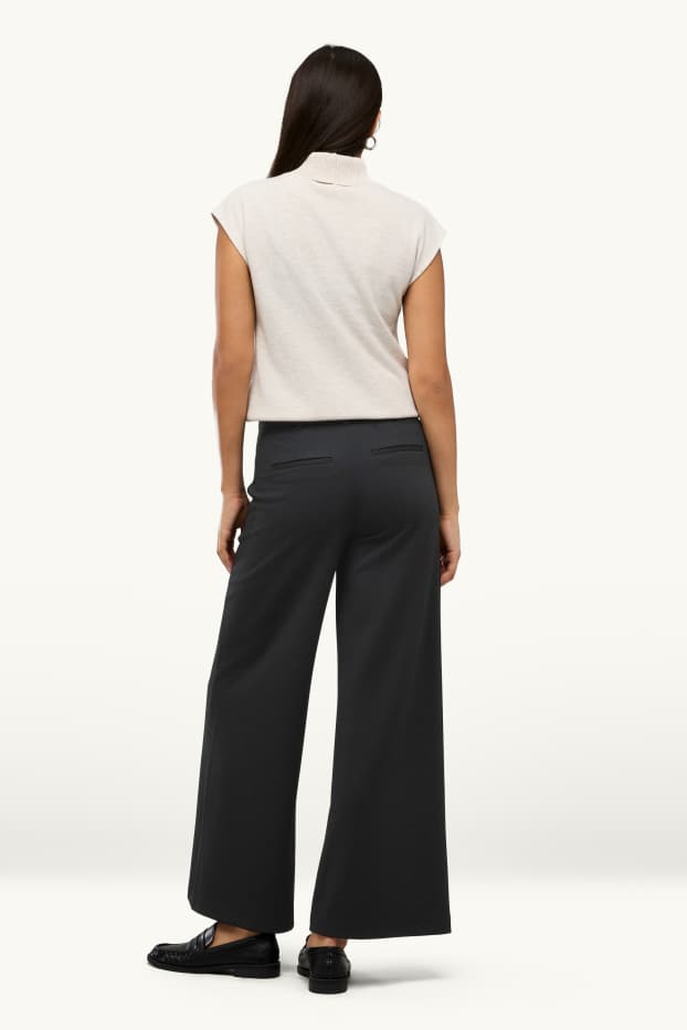 Damen - Stoffhose - High Waist - Wide Leg - strukturiert - schwarz