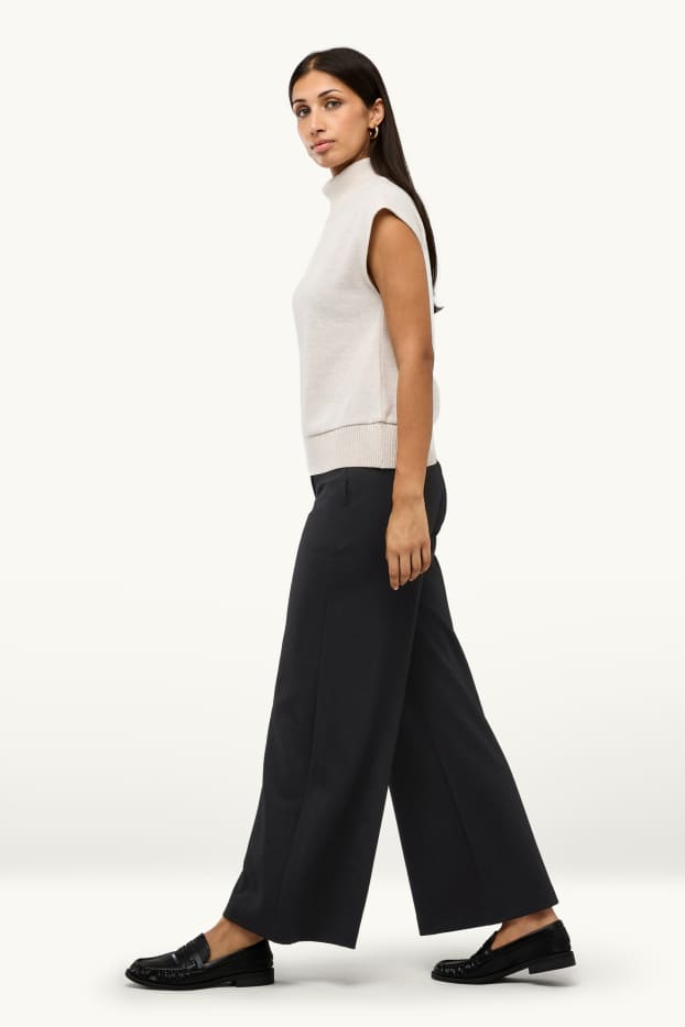 Damen - Stoffhose - High Waist - Wide Leg - strukturiert - schwarz