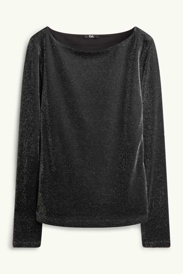 Femmes - Haut à manches longues - regular fit - effet brillant - noir / argent