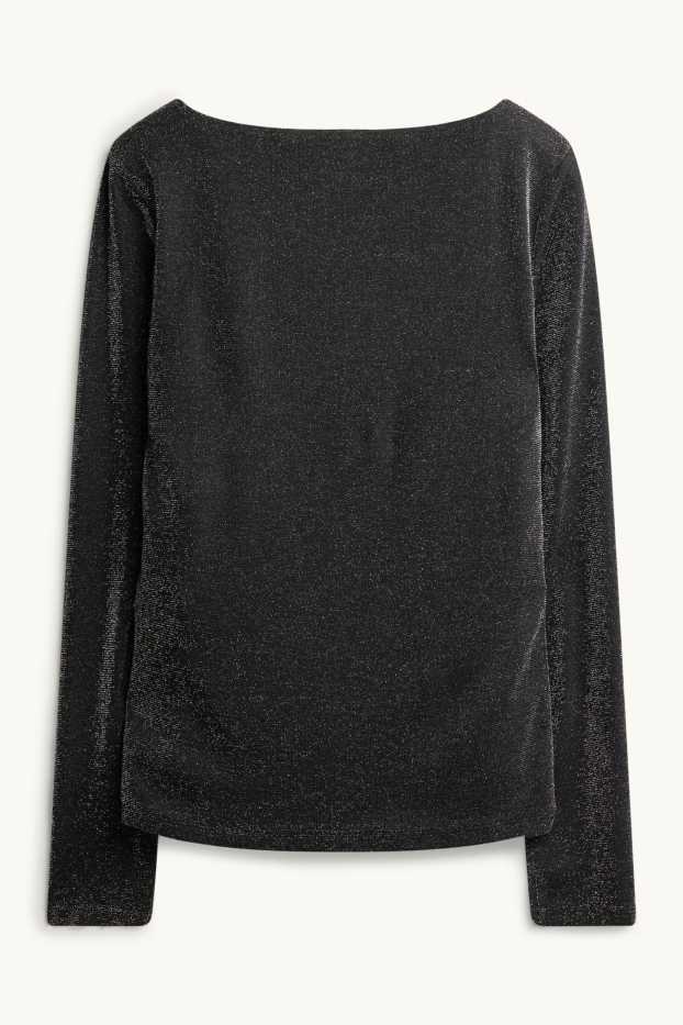 Femmes - Haut à manches longues - regular fit - effet brillant - noir / argent