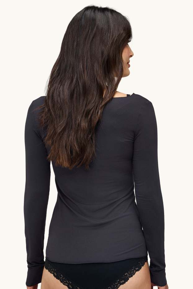 Dames - Ondershirt met kasjmiergehalte - zwart